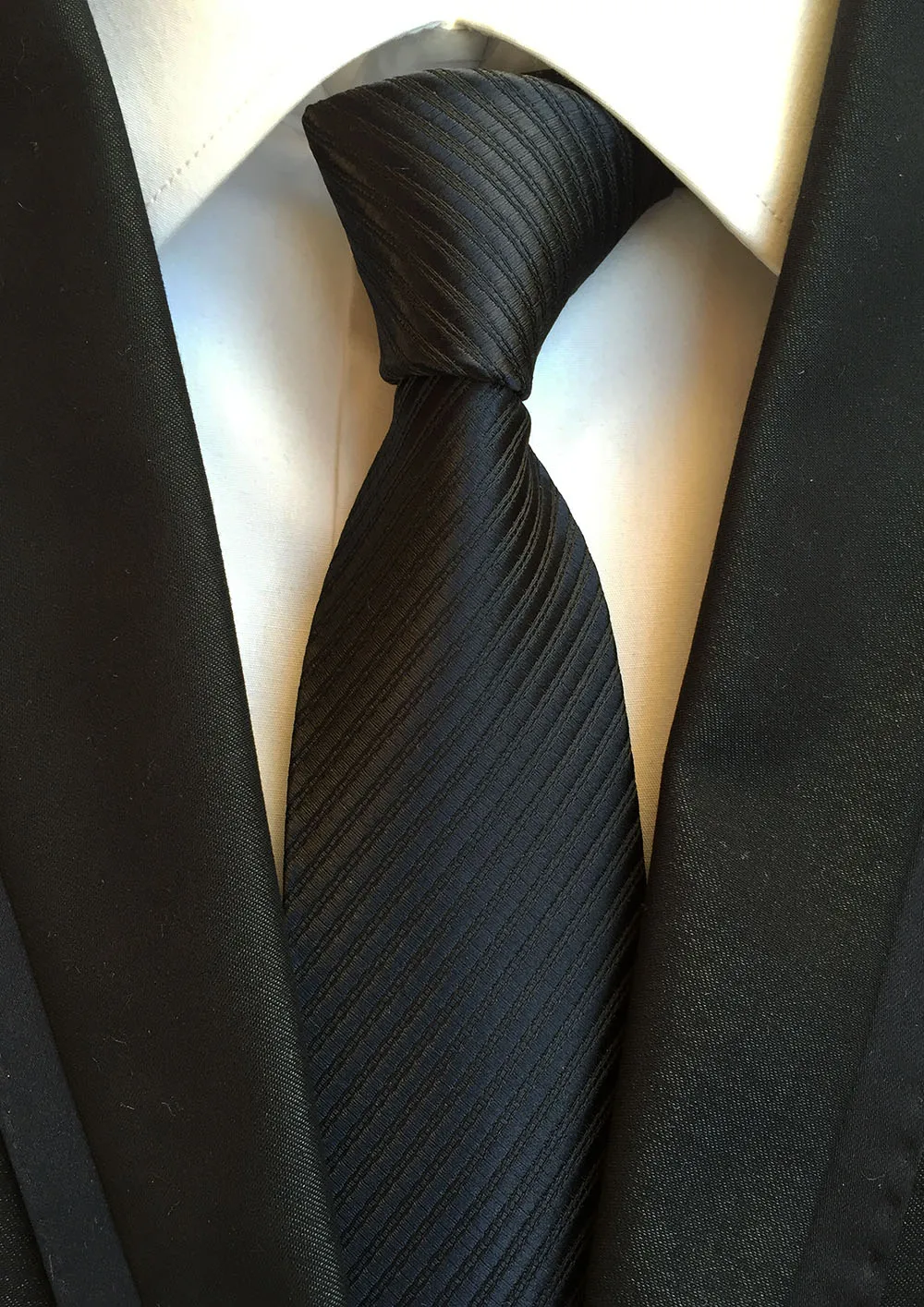 

Top Designer Tie 8cm Gentlemen Formal Necktie Solid Black Ties with Diagonal Stripes