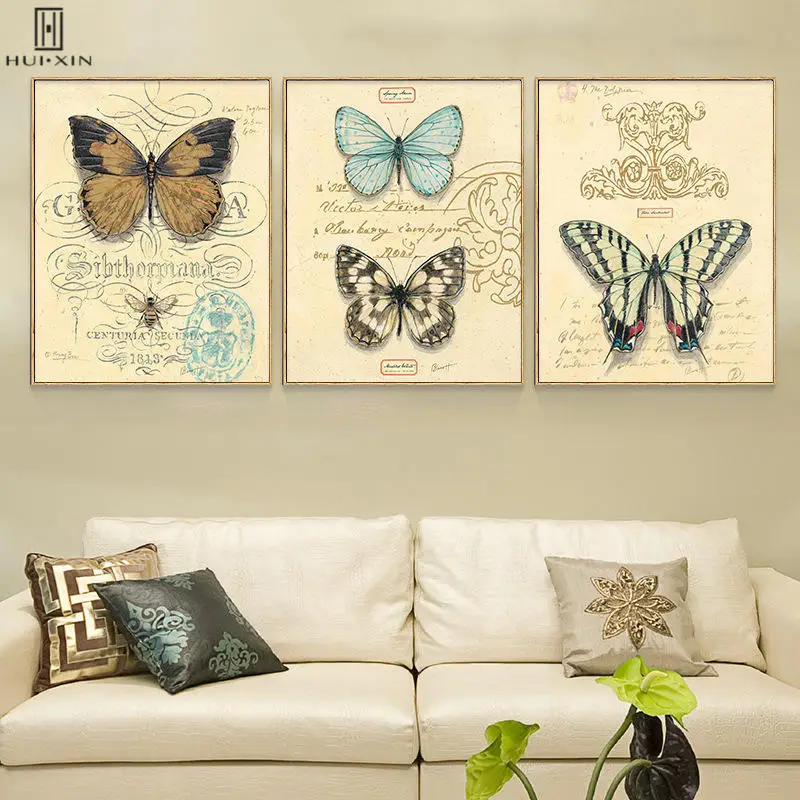 

Modern American Canvas Paintings Gorgeous Natural Varicolored Butterfly Green Leaf Decorative Pictures For Home Room Decor