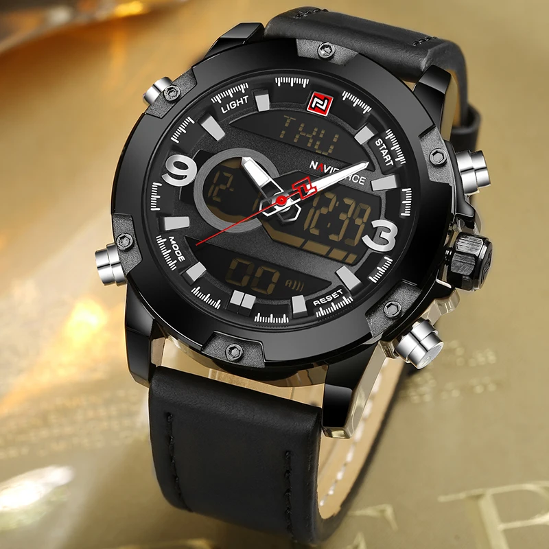 Часы NAVIFORCE спортивные армейские с кожаным ремешком кварцевые|masculino|masculinos