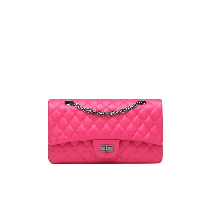 Camelia сумка через плечо из натуральной коровьей стеганой кожи модная сумка - Цвет: Ярко-розовый