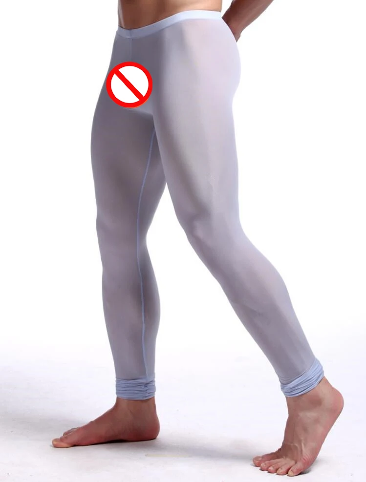 2022 New Man Sexy Nylon Transparent Long Johns/Lce Silk Pouch Sheer Leggings Bottoms/Gay Spandex Lounge Tights merino wool long underwear