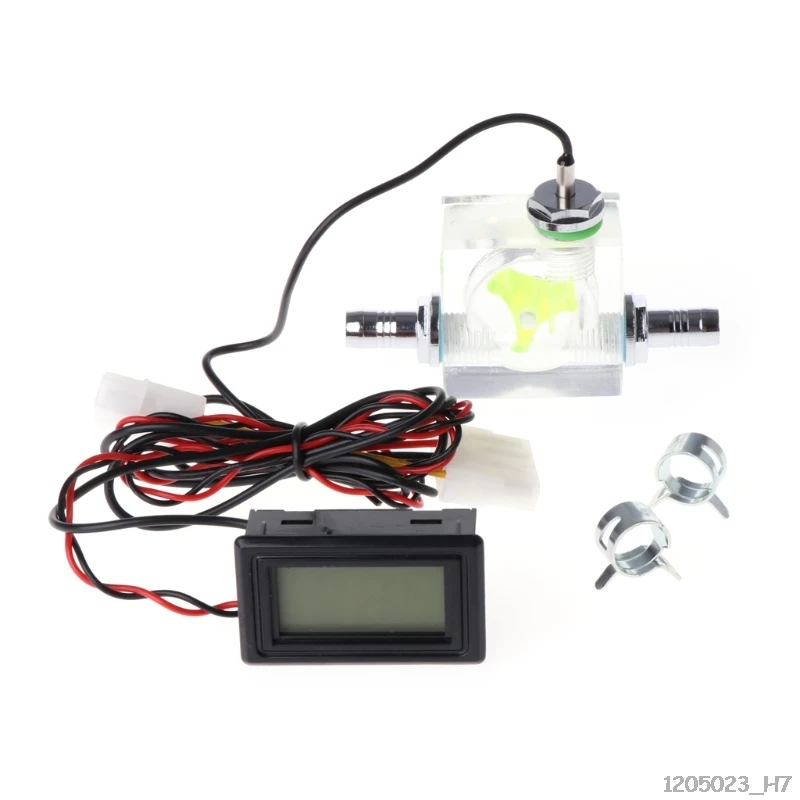 

Water Liquid Cooling 3 Way Flow Meter With Thermometer Blue LED G1/4 Fitting