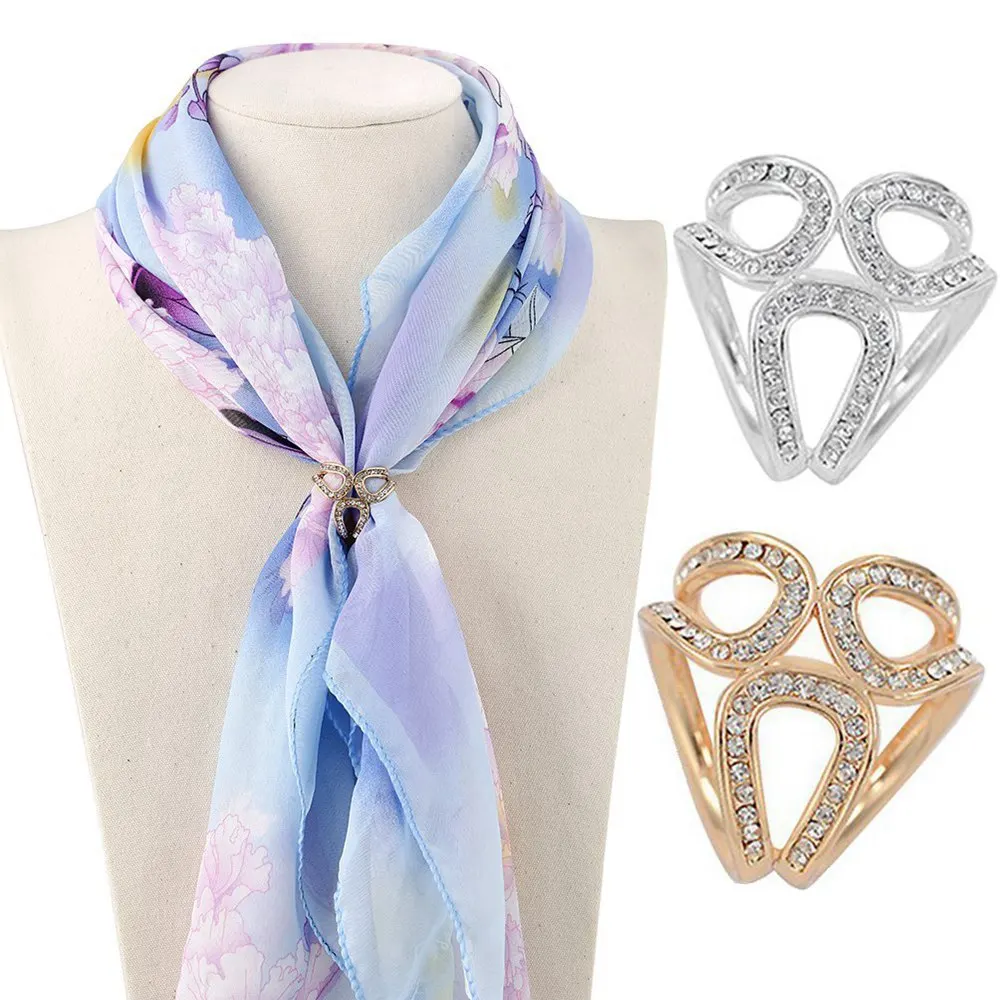 

Fashion Gold Color Crystal Silk Scarf Clip Buckle 2019 New Women Rhinestone Garland Hoop Twine Brooch Pins Jewelry Gift