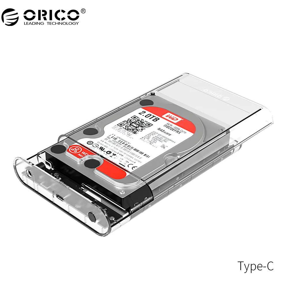 

Orico 3.5 Inch Transparent Type-c HDD Enclosure Case USB 3.0 5Gbps Sata 3.0 Support Uasp 8 TB Drives for Notebook Desktop PC