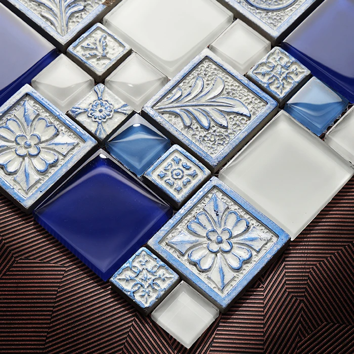 2018 средиземноморские синие резные смолы мозаичная плитка из хрустального стекла