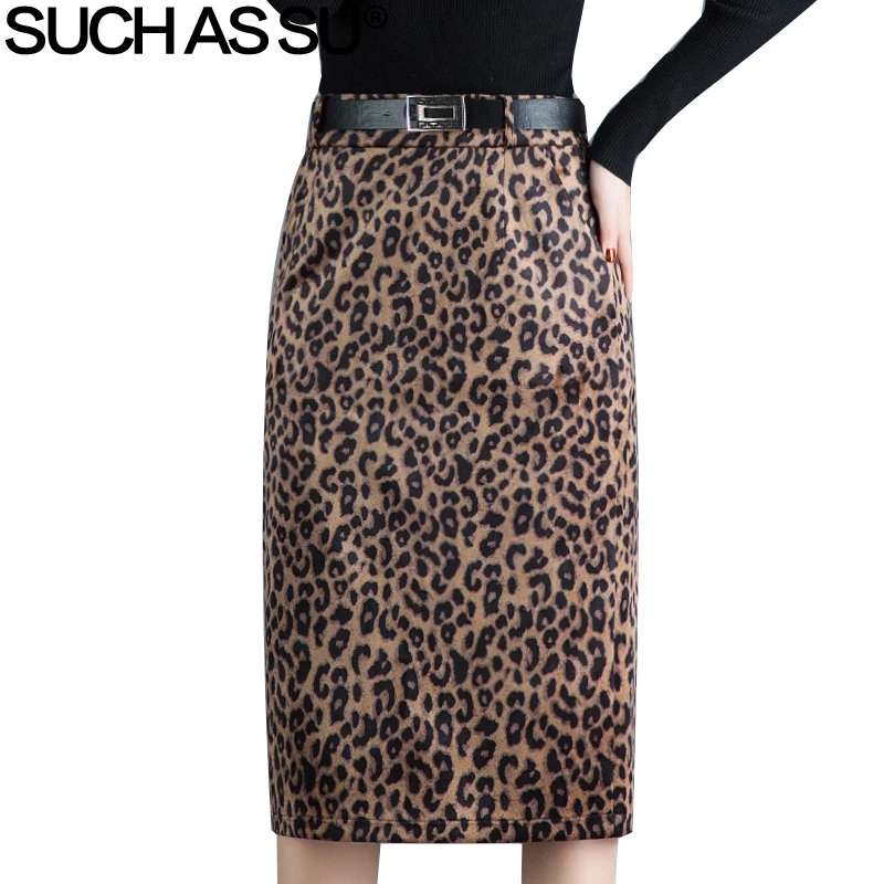 

New 2019 Spring Summer Leopard Skirts Women's Mid Long High Waist Print Wrap Suede Skirt S-3XL Size Female Slim Pencil Skirt