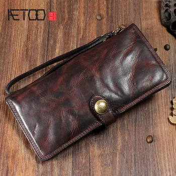 

AETOO Original retro buckle leather long wallet first layer cowhide wrinkle multi-card full leather wallet