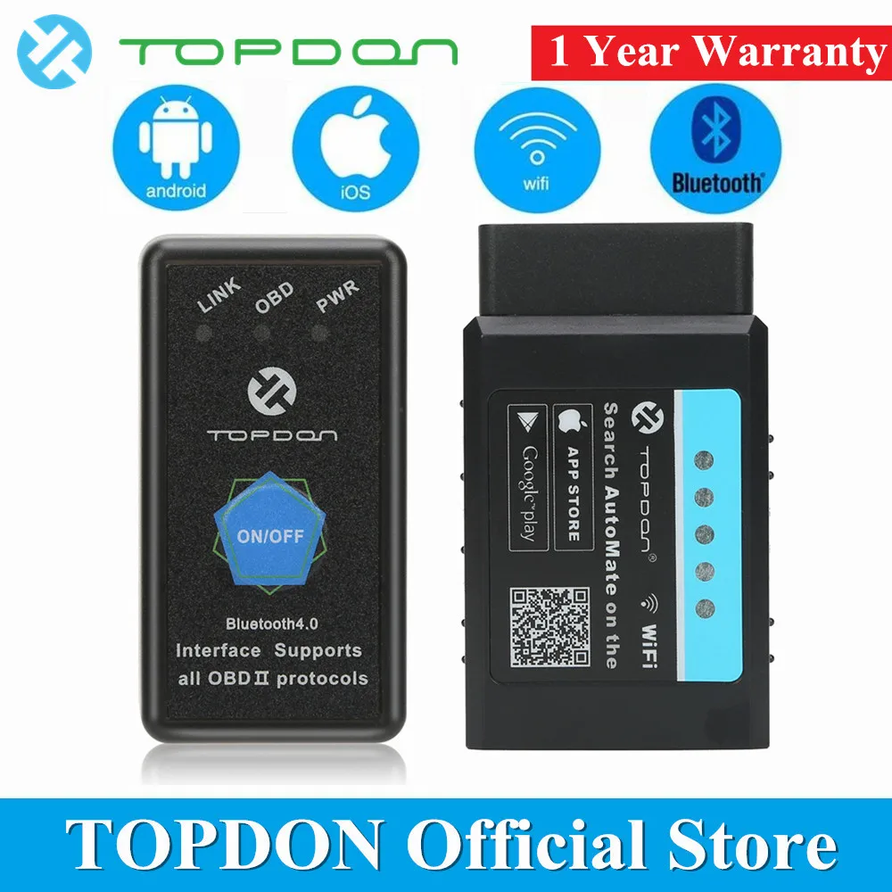 TOPDON AutoMate V1.5 ELM327 WIFI Bluetooth OBD2 Scanner Automotive OBD Diagnostic Tool Super Mini ELM 327 Code Reader Scan Tool TOPDON AutoMate V1.5 ELM327 WIFI Bluetooth OBD2 Scanner Automotive OBD Diagnostic Tool Super Mini ELM 327 Code Reader Scan Tool