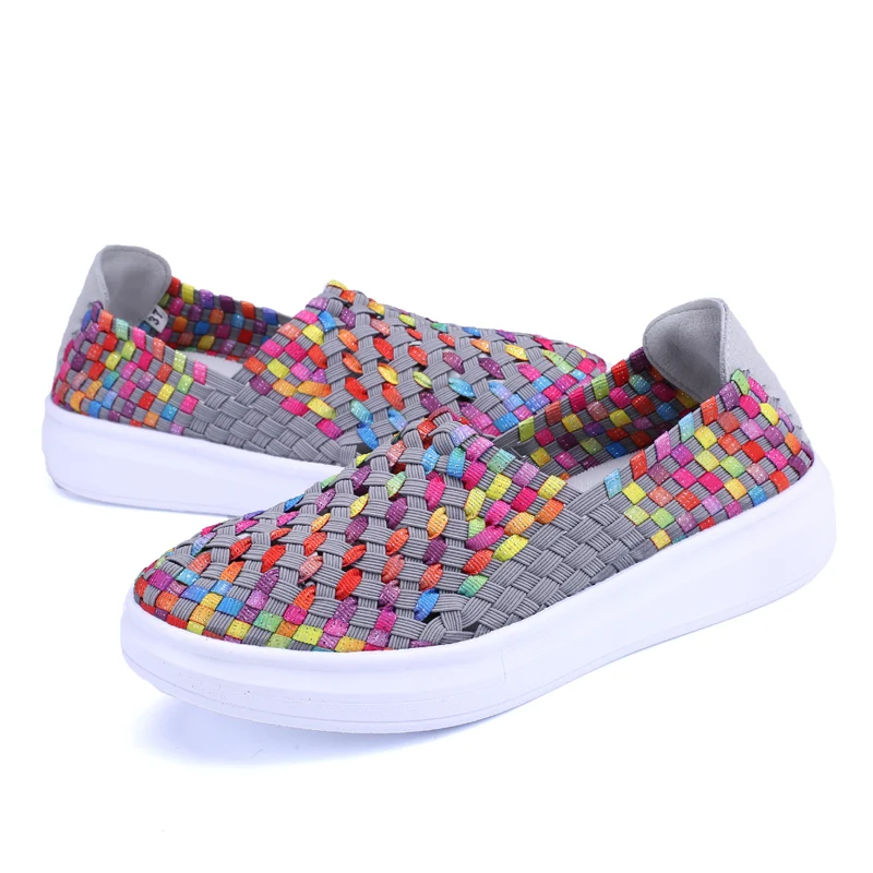 

Ngouxm Summer Women woven shoes Flats loafers elasticity casual female slip on gingham eva round toe nylon shallow shoes woman