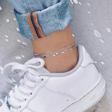 Многослойные женские ножные браслеты из бисера серебристого цвета года, простые геометрические босоножки, украшенные крючком, 3 слоя ножных браслетов