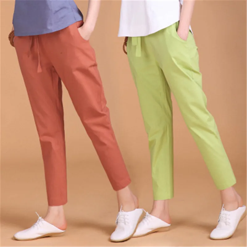 

2018 bottoms high waist harm pants white casual pants cotton trousers women summer loose comfort black none fashion women pants
