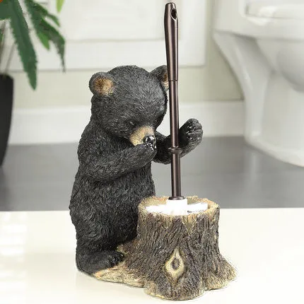 

creative bear toilet brush holder set