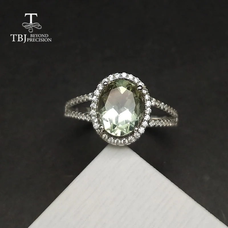 TBJ, классическое кольцо с натуральным зеленым аметистом и драгоценным камнем из серебра 925 пробы, простое блестящее ювелирное изделие для женщин и девушек, повседневная одежда - Цвет камня: green amethyst