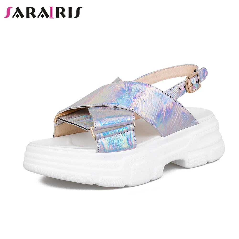

SARAIRIS 2019 Brand Design Big Size 34-40 Genuine Leather Shoes Sandals Ladies High Heels Women Shoes Woman Casual Sandals