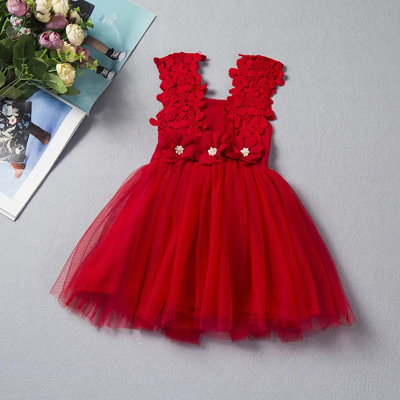 

DFXD Kids Dresses For Girls 2018 Sleeveless Soild Color Lace Summer Floral Dress Princess Costumes Vestido Girls Wedding Dress