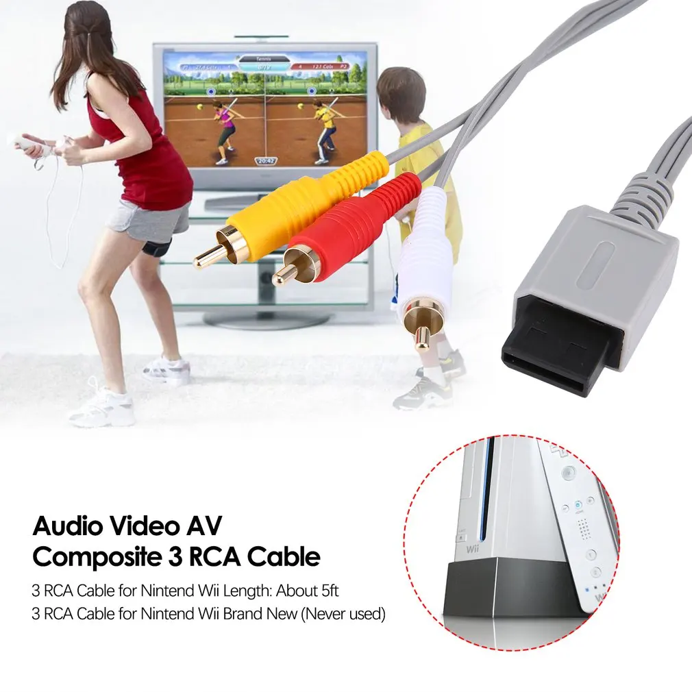 1,8 метров позолоченный Аудио видео композитный AV 3 RCA кабель для nintendo для wii