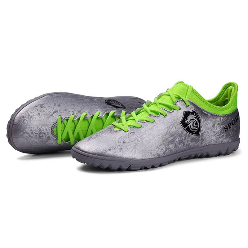 Ibuller/мужские футбольные бутсы с носками; домашняя футбольная обувь для мальчиков; детские футбольные бутсы; детские спортивные кроссовки для тренировок; 33-44; S135 - Цвет: Silver Green