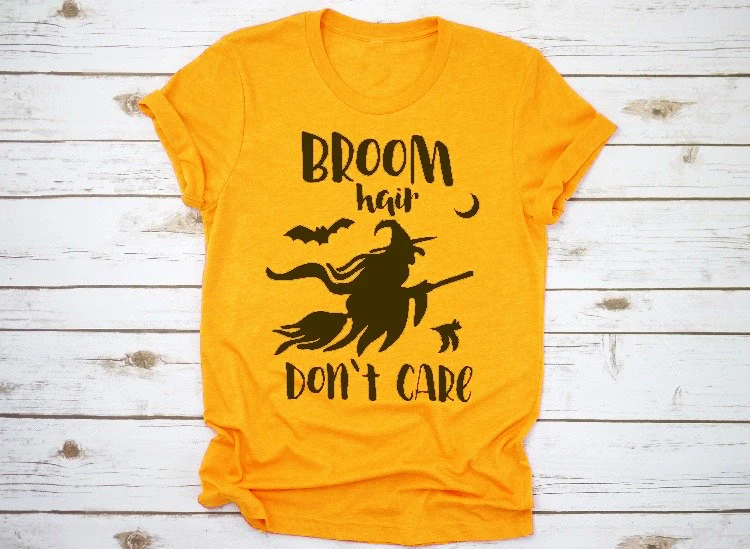 Broom Hair Don T Care Shirt Halloween Women Fashion Witch Slogan