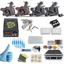 Профессиональные 4 татуировки 4 цвета катушки набор татуировки набор машина с 110-220 В источник питания для учащегося PX110018