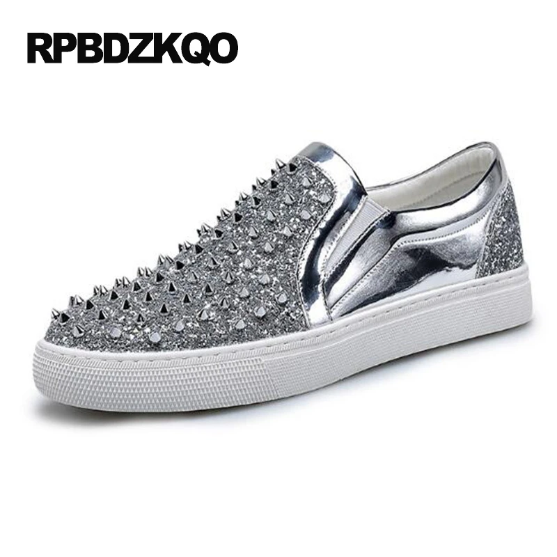 Rivet Glitter Silver Skate Stud Hip Hop Fashion Black Shoes Men Elevator Dandelion Slip On Sneakers Hot Sale Autumn Popular | Обувь