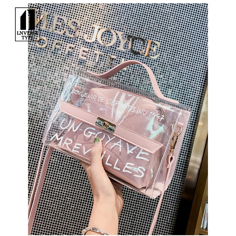 واضح شفاف PVC حقائب كتف المرأة لون الحلوى المرأة أكياس هلام محفظة بلون حقائب sac فام Crossbody حقيبة