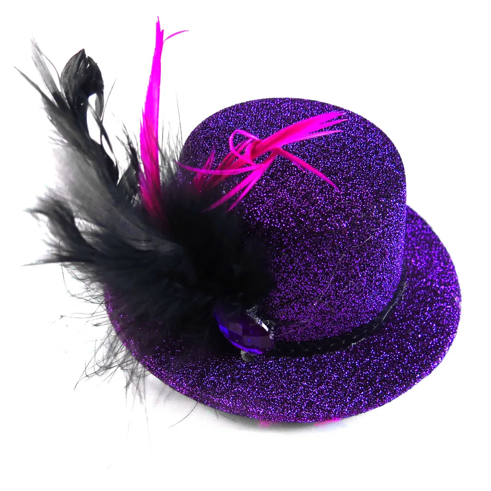Топ шляпа на заколке для волос Скидка 50% для 3 шт. элегантный дизайн фиолетовый принцесса день рождения Свадебный душ перо забавные вечерние принадлежности - Цвет: Purplepink