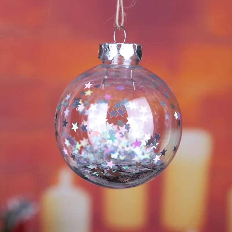 10 см 8 см 6 см Многоразовые прозрачные пластиковые рождественские шары украшения предварительно Украшенные звездочками блестки висящий Рождественский шар для домашнего декора