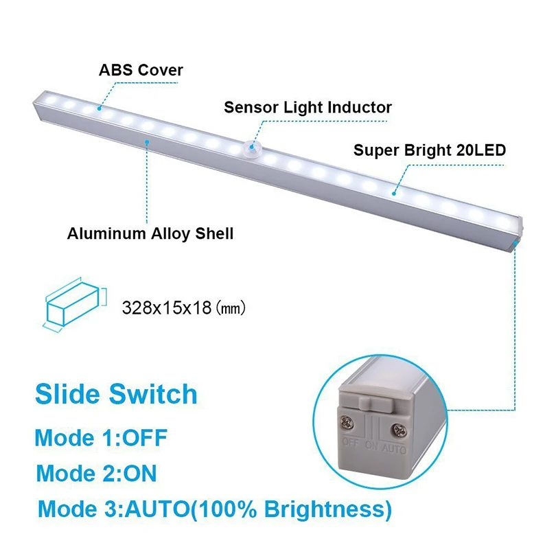 Батарея работает 20 светодио дный светодиодный под кабинет свет беспроводной движения PIR сенсор ночник для кухня гардеробный шкаф в спальню
