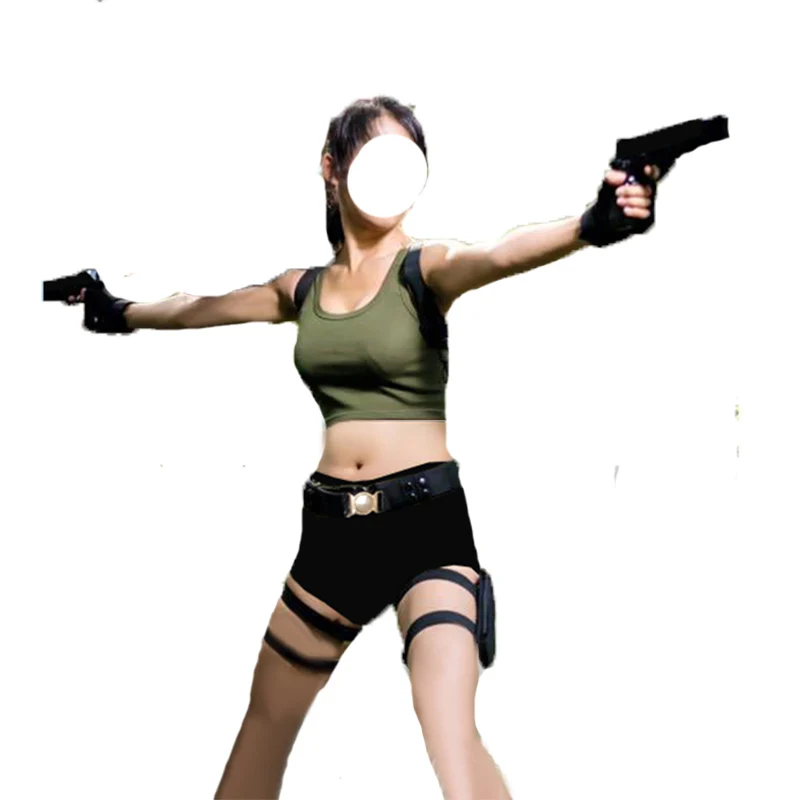 Costume Cosplay Tomb Raider Lishia Piggy Top + Pantalone + Cintura