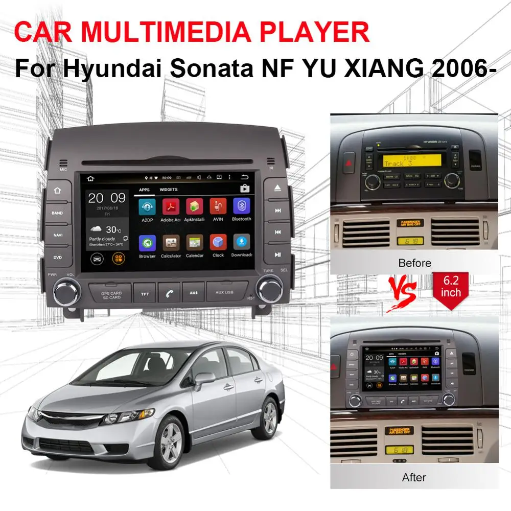 6," Android 9,0 Восьмиядерный 4 Гб ram Автомобильный gps навигатор для Hyundai Sonata NF YU XIANG 2006-2008 радио стереоdvd мультимедийный плеер