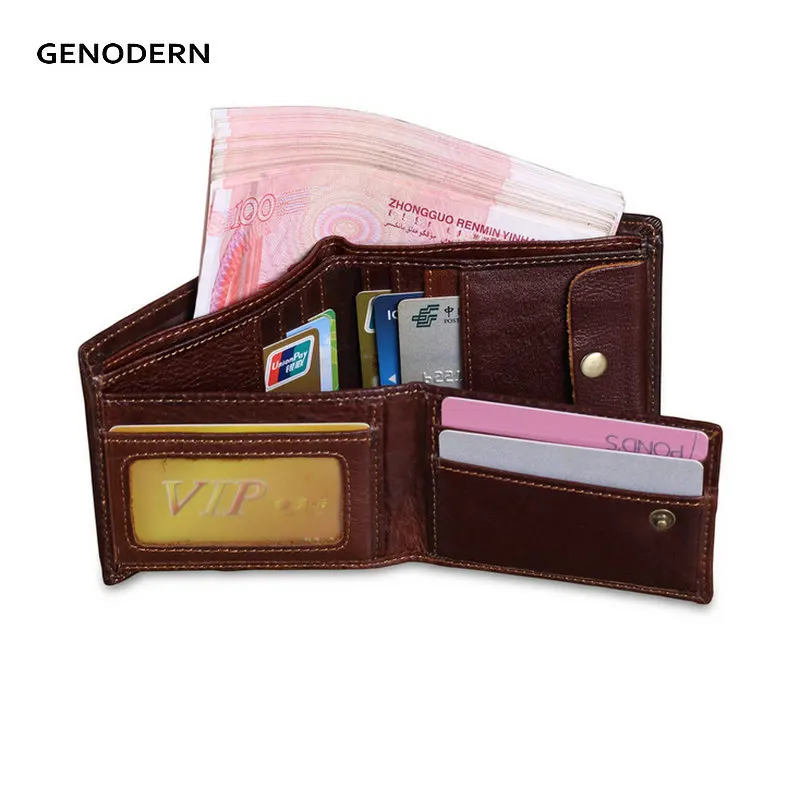 

European Style Cowhide Male Purses with Multi Card Slots Short Horizontal Male Purses Genuine Leather Men Wallet Male Purse
