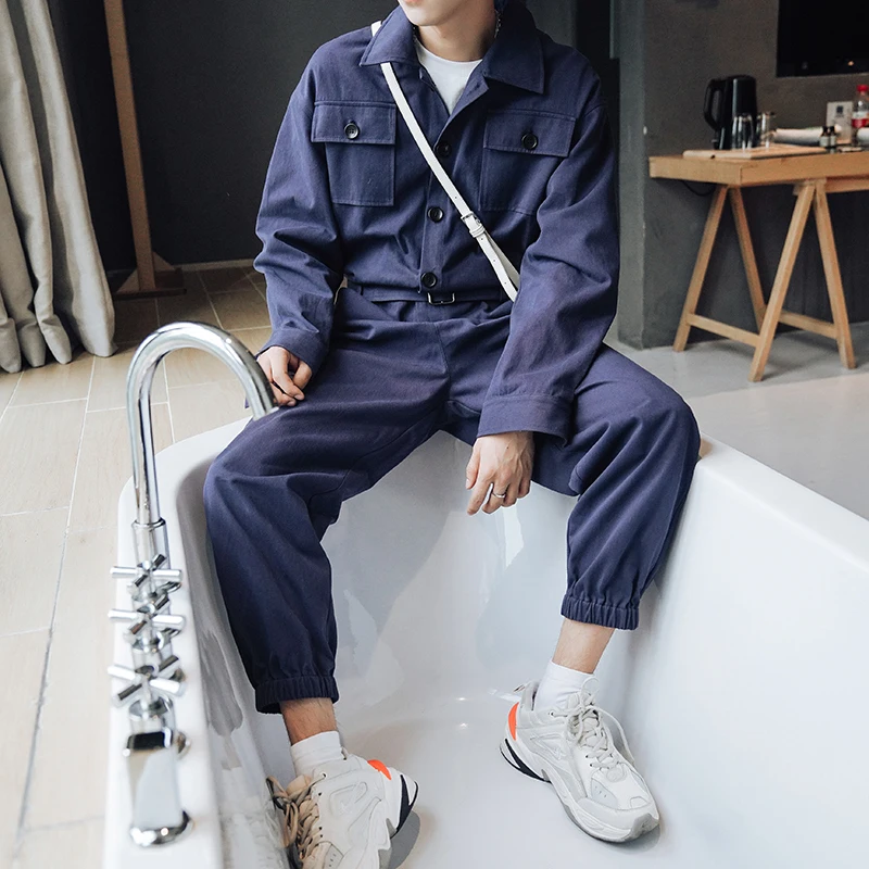 

Spring Autumn Fashion Cargo Jumpsuit Men's Long-sleeved Working Tooling Overalls Male Multi Pockets Loose Casual Uniform DS50403