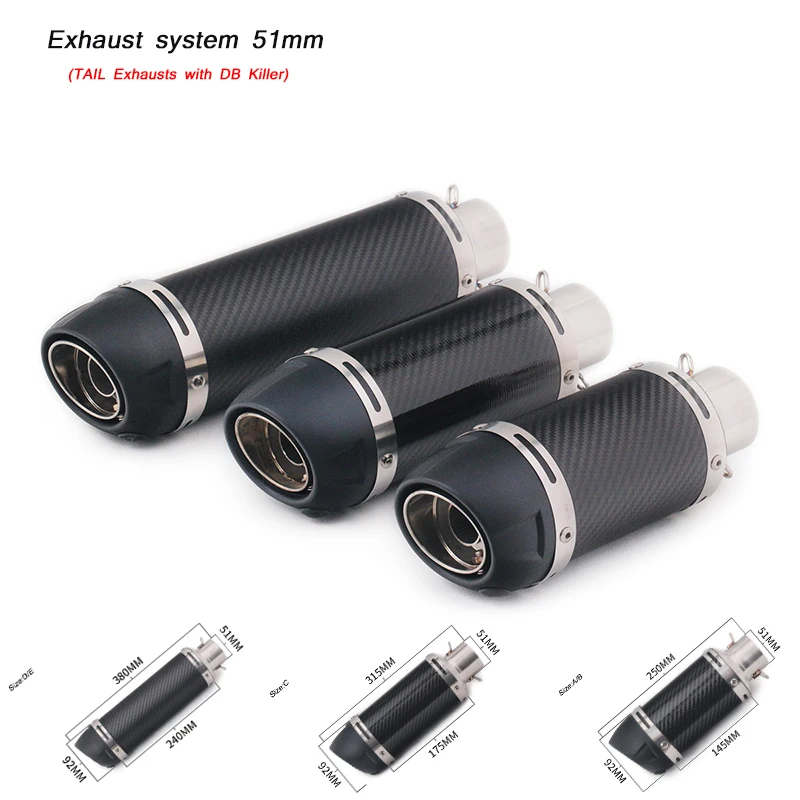 

DB Killer 51MM Motorcycle Exhaust Muffler Pipe Silencer System Silp on for 250mm 315mm 380mm Length