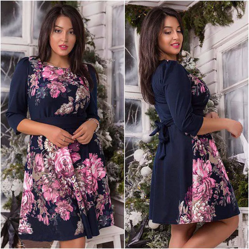 Big size 6XL woman dress 2016 Spring sexy printing casual dresses with