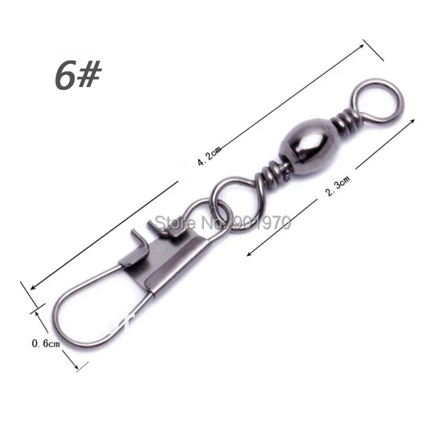 

100pcs/lot Free shipping FishingRolling Swivel with safty snap Connector solid rings fishing split rings 6#