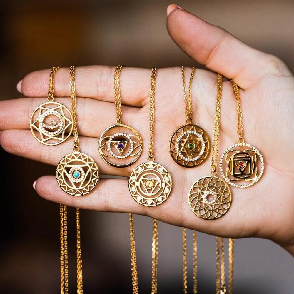 

Artilady 7 Chakra Pendant Necklace India Yoga Necklace Gold Color Chain Jewelry Gift for Women Drop Shipping