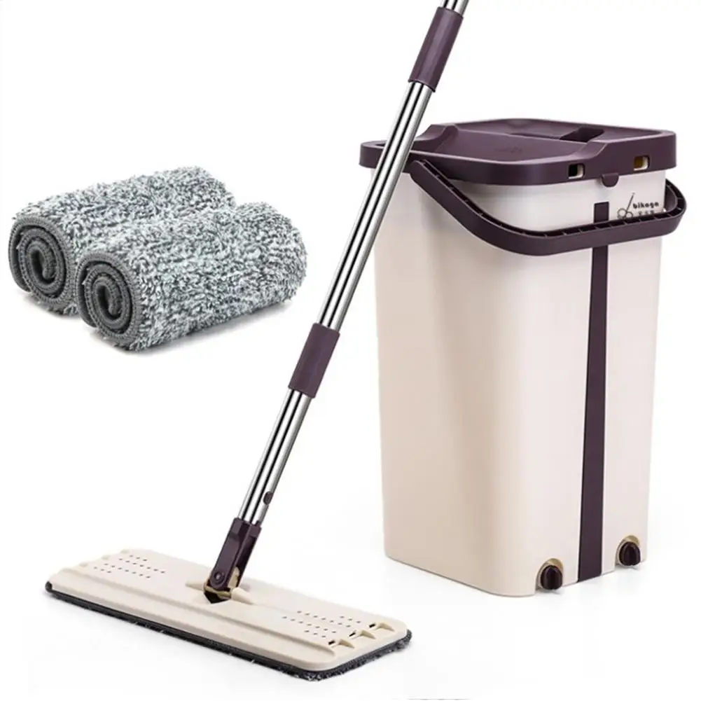 Washing free Retractable Flat Mop Microfiber Mop Cloth Bucket Set