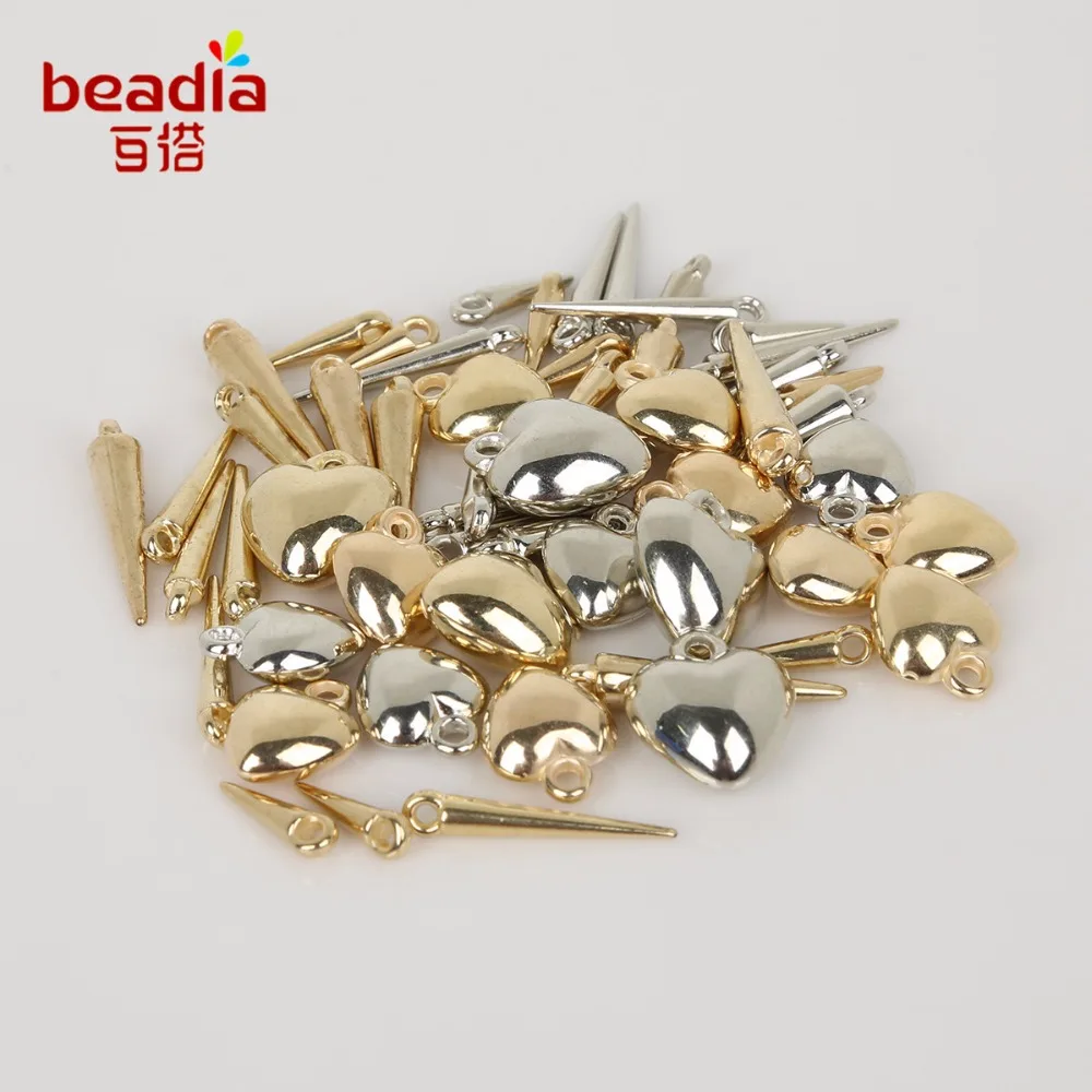 Plastic Beads Heart and Long Nail type 30-200pcs Plastic CCB Charm Pendant Beads Mix SIze Rhodium/KC Beads