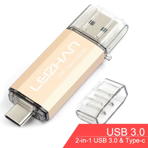 LEIZHAN USB C флеш-накопитель 256 ГБ TYPE-C Флешка USB 3,0 для samsung S10 S9 S8 флеш-накопитель 16 ГБ 32 ГБ 64 ГБ 128 ГБ флешка - Цвет: Type c-USB 3.0-Gold