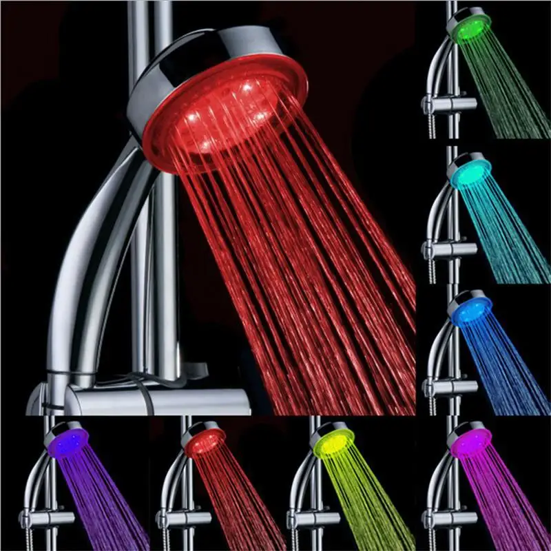 RGB Colorful LED Shower Head Handheld Temperature Sensor Light Shower