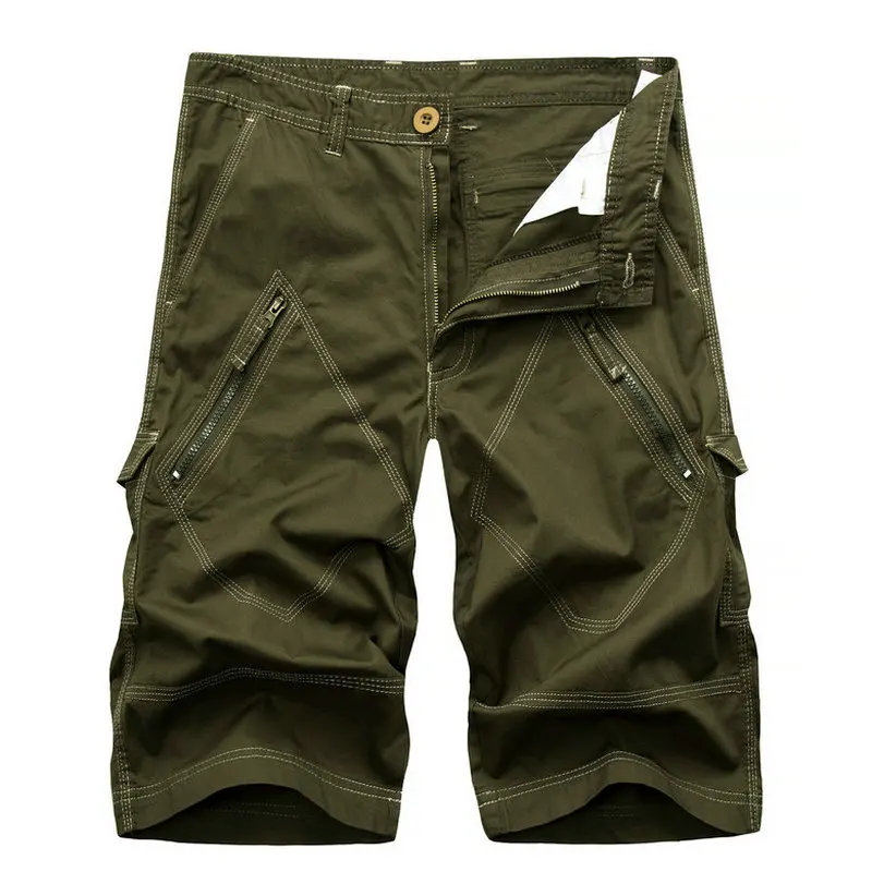 Мужские шорты-карго, бермуды, мужские Модные шорты, хлопковые потертые короткие брюки с молниями, Прямая поставка ABZ144 - Цвет: Армейский зеленый