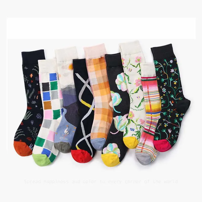 [WPLOIKJD]New Fashion Cotton Creative Men's Socks Harajuku Colorful Funny Streetwear Hip Hop Happy Socks Skarpetki For Male Gift