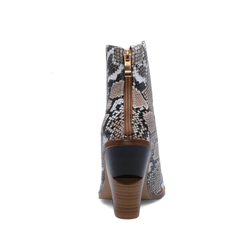 QUTAA/ модная женская обувь на высоком квадратном каблуке из искусственной кожи; сезон осень-зима пикантные женские ботильоны из змеиной кожи с острым носком размеры 34-43