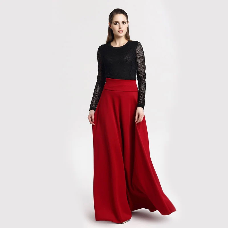 S, m, l, 5XL Новая Элегантная юбка с высокой талией, цвета красного вина, черный, однотонные женские длинные юбки Faldas Saia 5XL, плюс размер, юбка женская