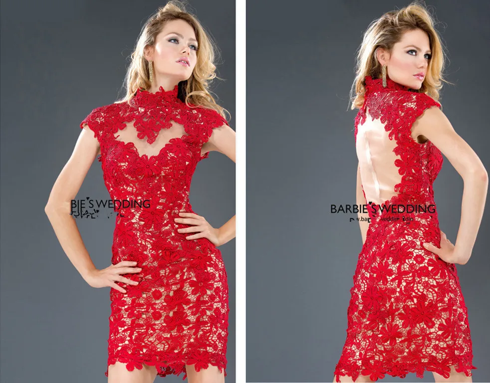 

free shipping robe de soiree 2014 hot&sexy vestidos de fiesta High collar Cocktail Party gown prom red short Homecoming Dresses