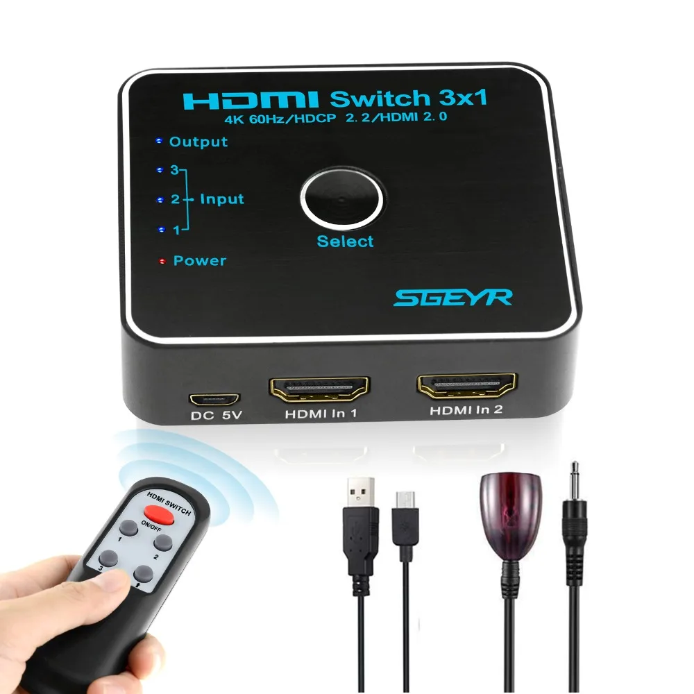 Мини HDMI переключатель с 3 портами HDR 4K @ 60 Гц 1: 1 3x1 2 0 адаптер для HDTV Xbox 360 PS3 PS4