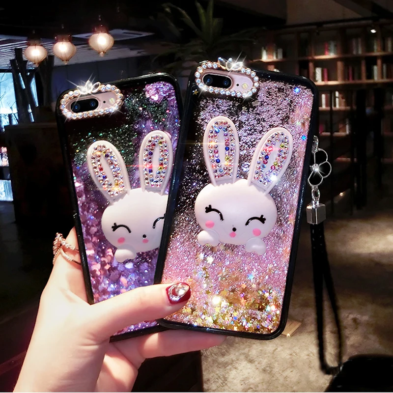 

Diamond rabbit stand liquid phone case for iPhone 6 6s 7 8 plus XS max XR for Samsung galaxy s7 edge s8 s9 plus note 8 9 a8 plus
