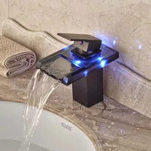 Hot Sale LED Light Bathroom Glass Waterfall Basin Mixer Faucet Single Handle Oil Rubbed Bronze Finish