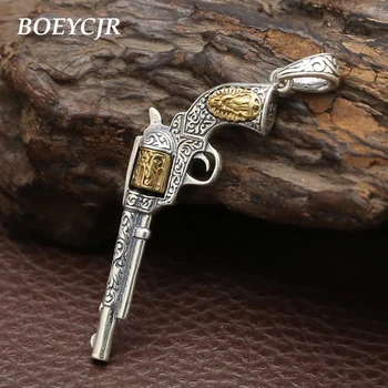 

BOEYCJR 925 Sterling Silver Punk Gun Shape Necklace Pendant Chain Jewelry Energy Rock Pendant for Men