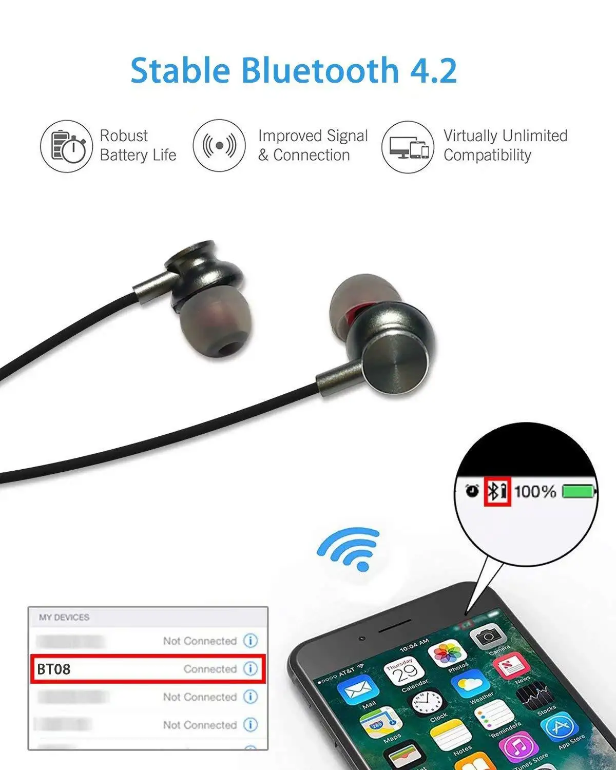 Беспроводные Bluetooth наушники TCG с шумоизоляцией магнитная гарнитура спортивные